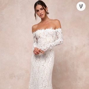 White Lace Off-the-Shoulder Maxi Dress